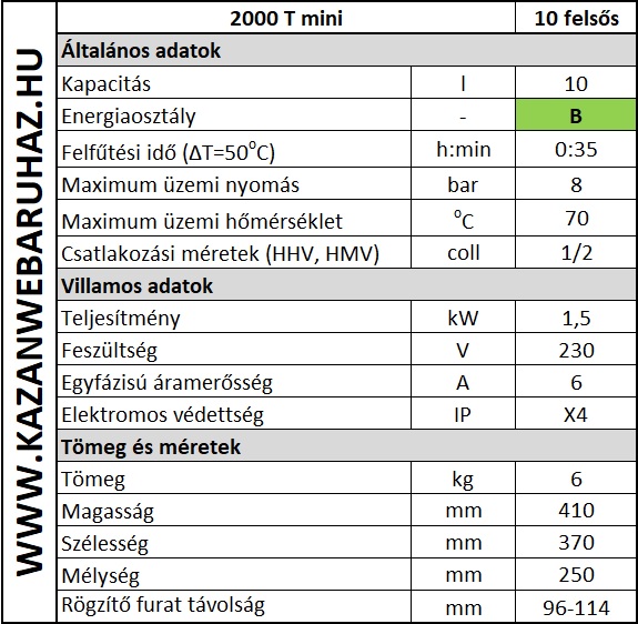 Bosch Tronic 2000T ES 10-5 1500W BO VB villanybojler műszaki adatok